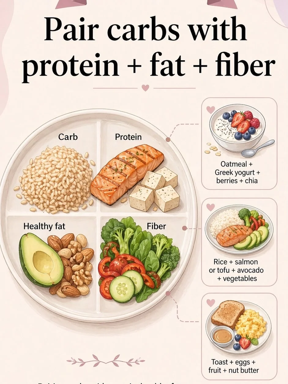 Pair carbs with protein, fat, and fiber for PCOS blood sugar balance