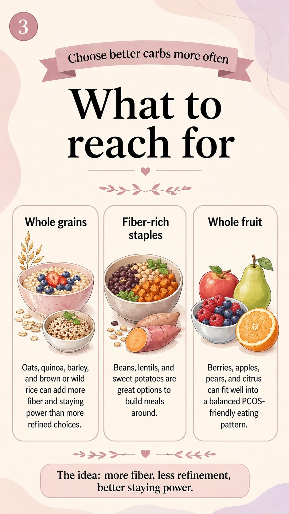 What to reach for with PCOS: whole grains, fiber-rich staples, whole fruit